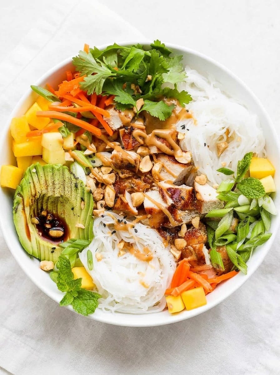 Chicken Spring Roll Bowl with Peanut Sauce for Easy Weeknight Meals