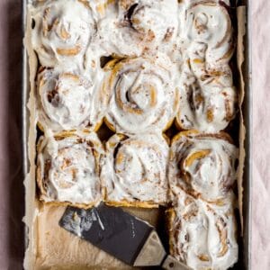 The Best Pumpkin Cinnamon Rolls | Maple Cream Cheese Glaze